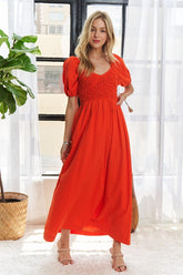 ADORA Popcorn Smocked Puff Sleeve Dress OutfitFlow